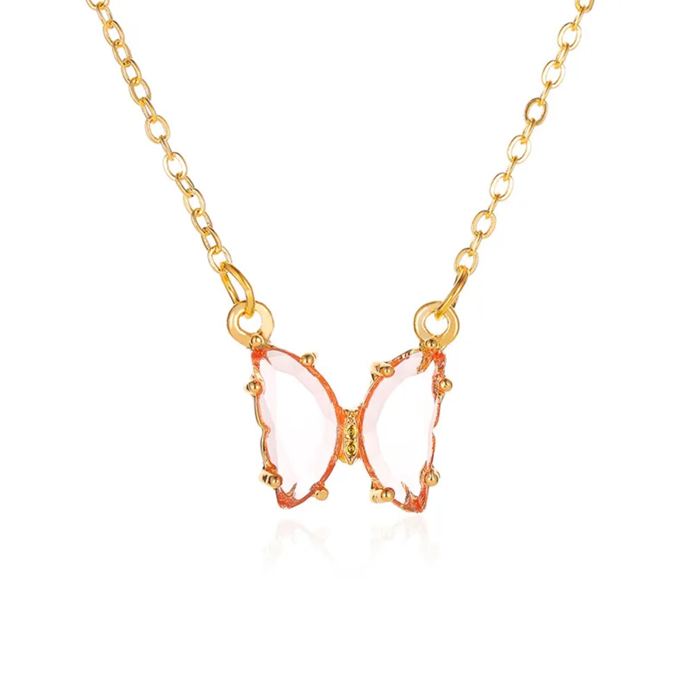 Butterfly Faux Crystal Women's Necklace in Pink